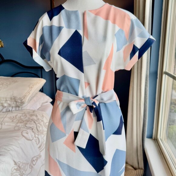 White w Multicolour Geometric Print Midi Dress - Picture 2 of 13